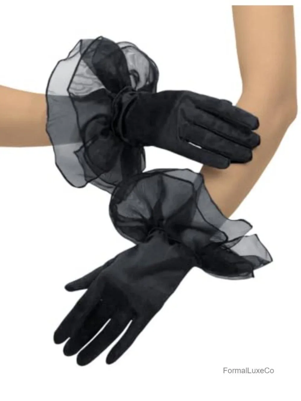 Elegant Satin Party Gloves with Ruffled Tulle for Weddings